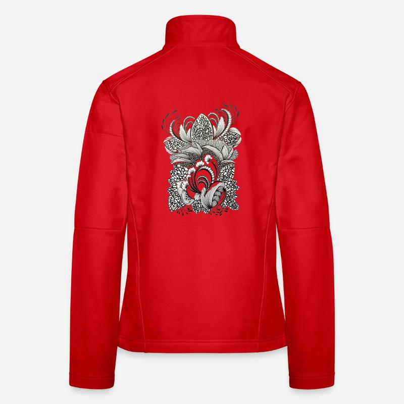 Black and White Flower Branches Pattern Women's Softshell Jacket