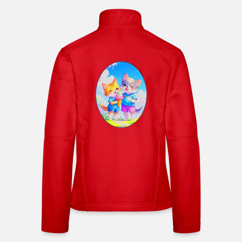 Kätzchen, Hündchen & Eiscreme (Oval) - Frauen Softshelljacke - Rot