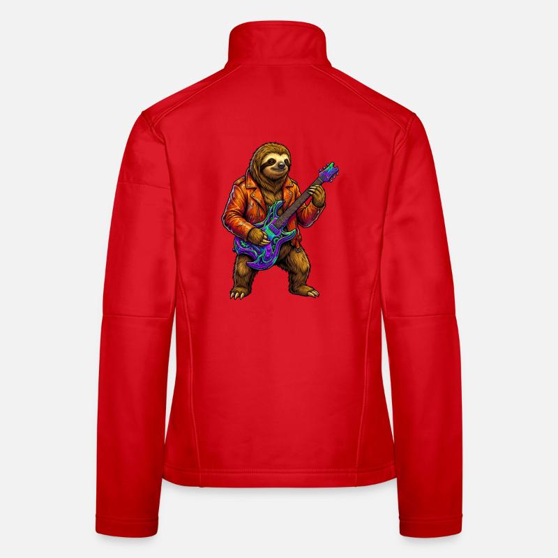 Faultier in Lederjacke mit Neon E-Gitarre - Frauen Softshelljacke - Rot