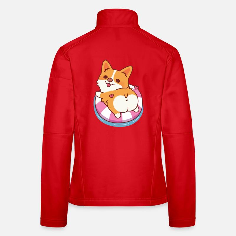 Süßer Corgi entspannt im Pool-Float-Sommer Frauen Softshelljacke