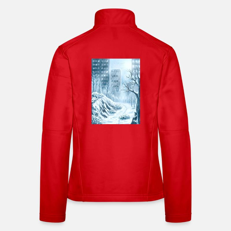 Snowy Winter Blue Town - Women's Softshell Jacket - red