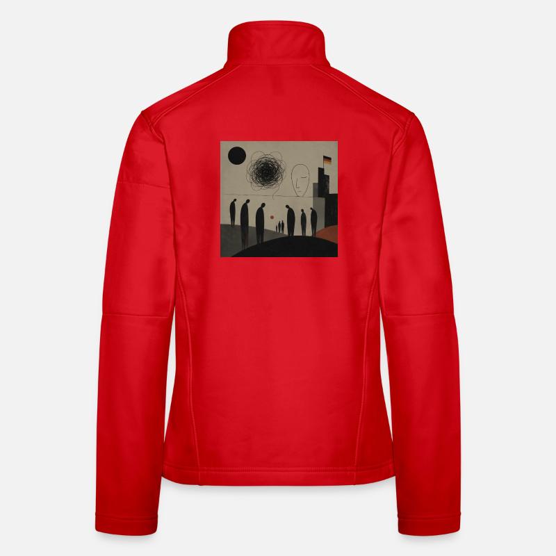 Abstrakte Silhouetten über Stadthorizont Frauen Softshelljacke