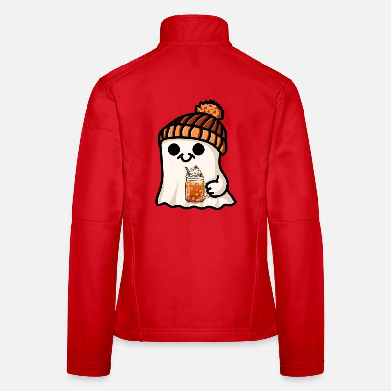 Halloween Ghost Hat Pumpkin Tea Coffee Fall Cute Women's Softshell Jacket