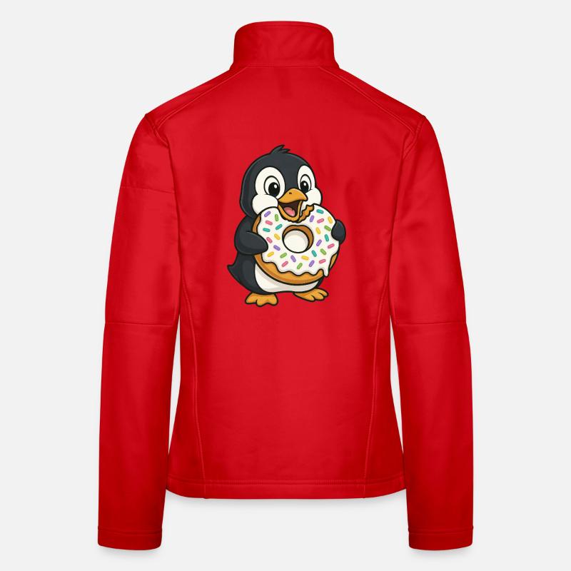 Cute Penguin with Donut Dessert Snacking Women's Softshell Jacket