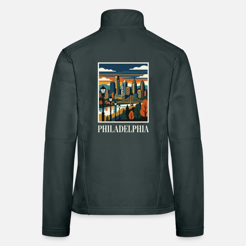 Affiche du coucher de soleil de la skyline de Philadelphie Veste en tissu softshell Femme