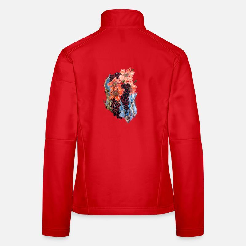 Rote Mohnblüten mit Blaubeer-Ranke Frauen Softshelljacke