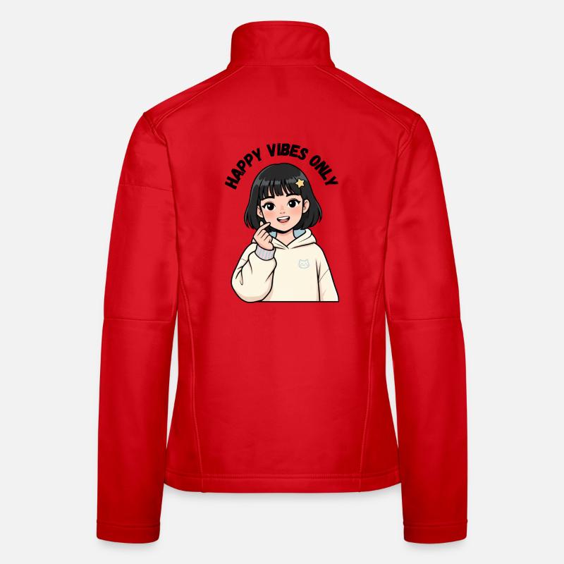 Cremefarbenes Sweatshirt mit Kawaii Mädchen - Frauen Softshelljacke - Rot