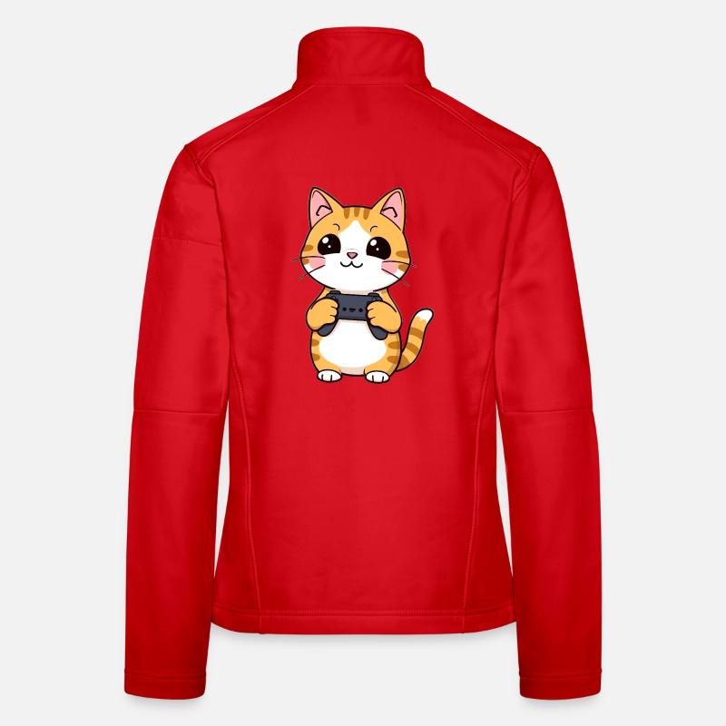 Gaming Cat with Controller Women's Softshell Jacket