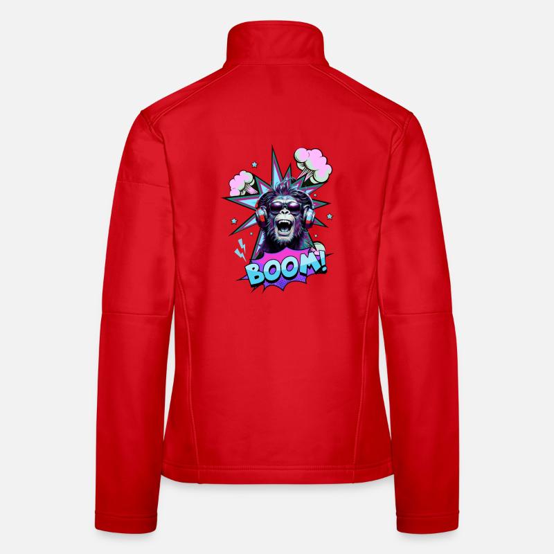 Neon Affe mit Kopfhörern BOOM! - Musik-Design - Frauen Softshelljacke - Rot