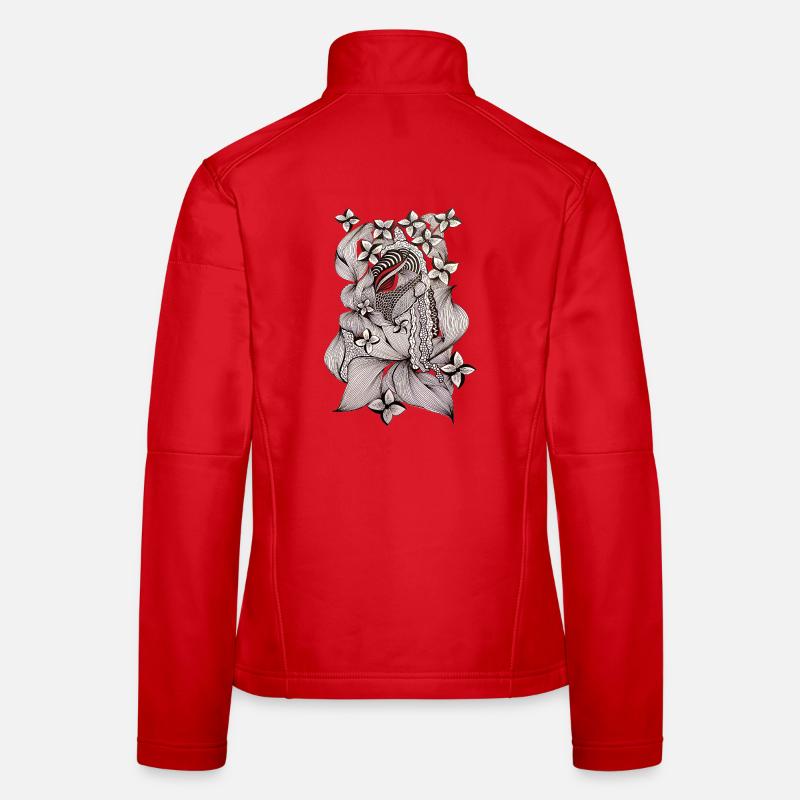 Zentangle Blumenmuster Schwarzweiß Frauen Softshelljacke