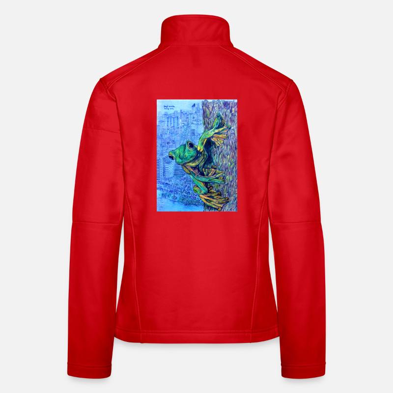 Frog on tree with city view Women's Softshell Jacket