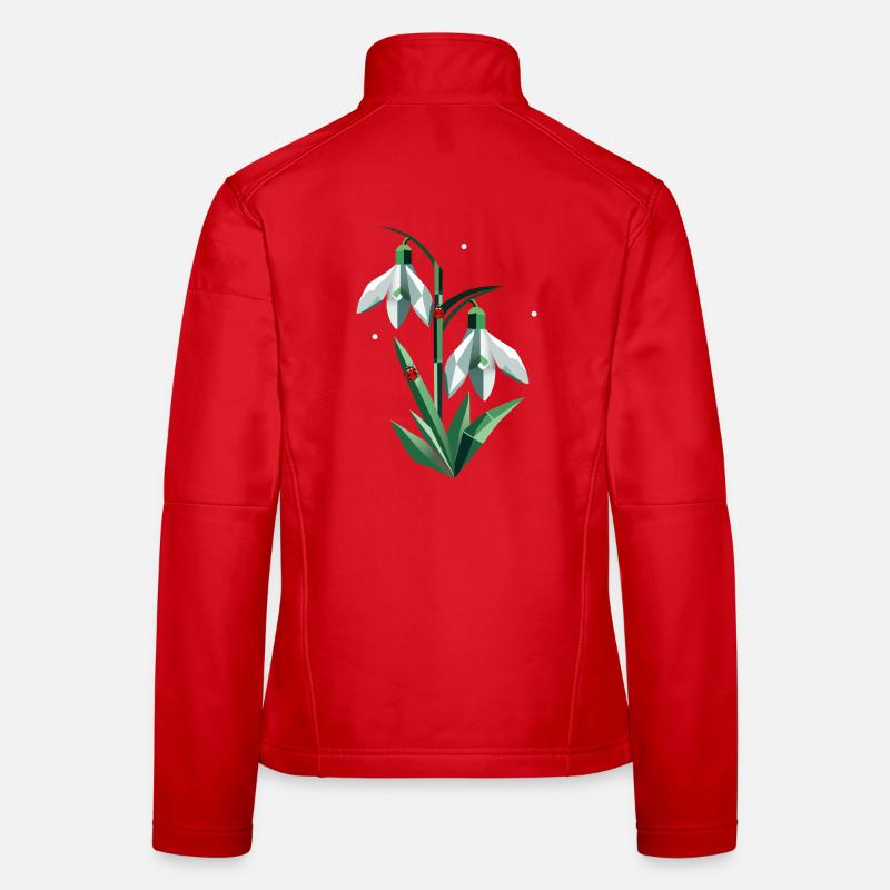 Zwei Schneeglöckchen mit Marienkäfern - Frauen Softshelljacke - Rot