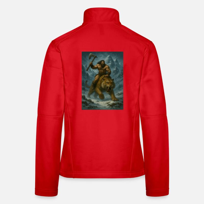 Wilder Krieger auf Sabertooth Tiger – Kunst - Frauen Softshelljacke - Rot