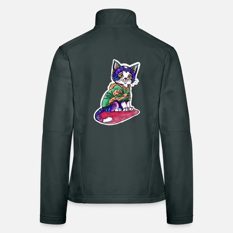 Chat en pull vert Veste en tissu softshell Femme