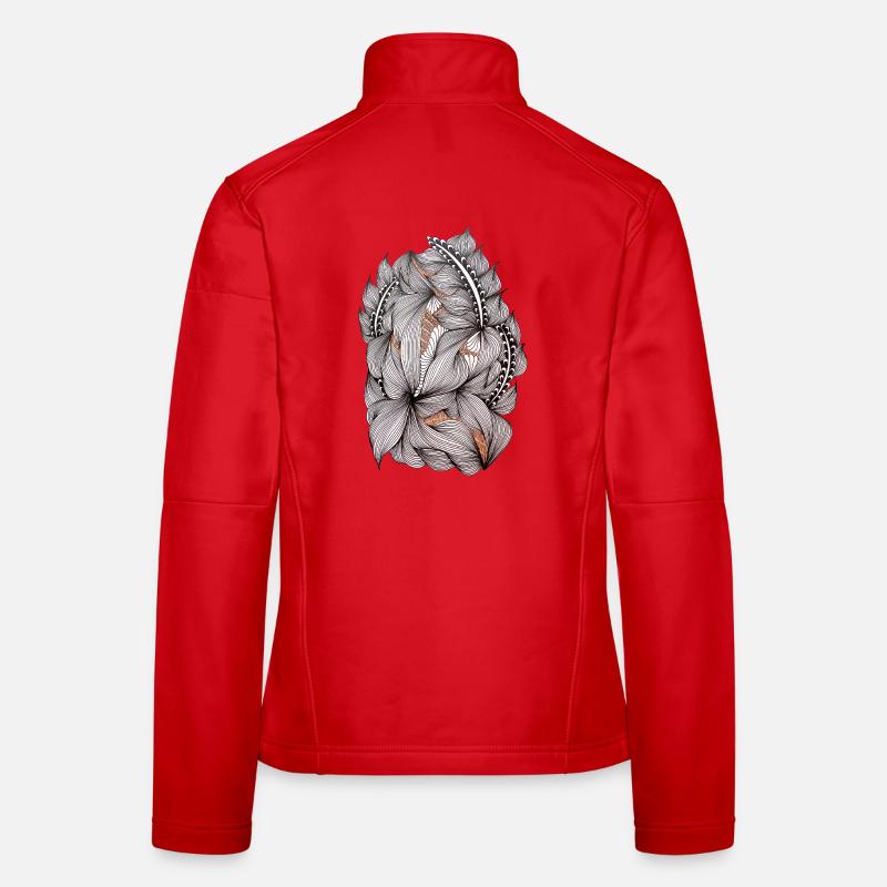 Motif de vignes à fleurs noires et blanches Veste en tissu softshell Femme