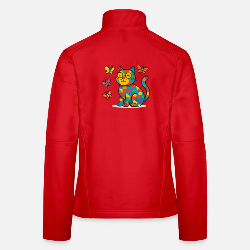 Patchwork-Katze mit bunten Schmetterlingen - Frauen Softshelljacke - Rot