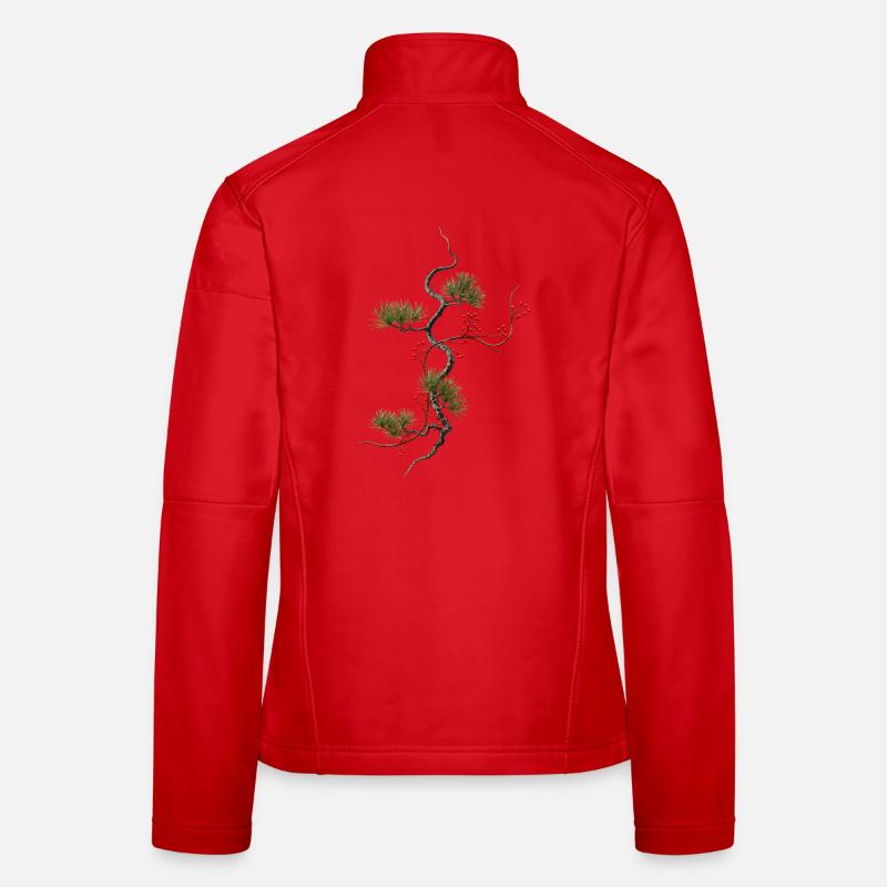 Ikebana Spruce with Red Berries Zen Style Women's Softshell Jacket
