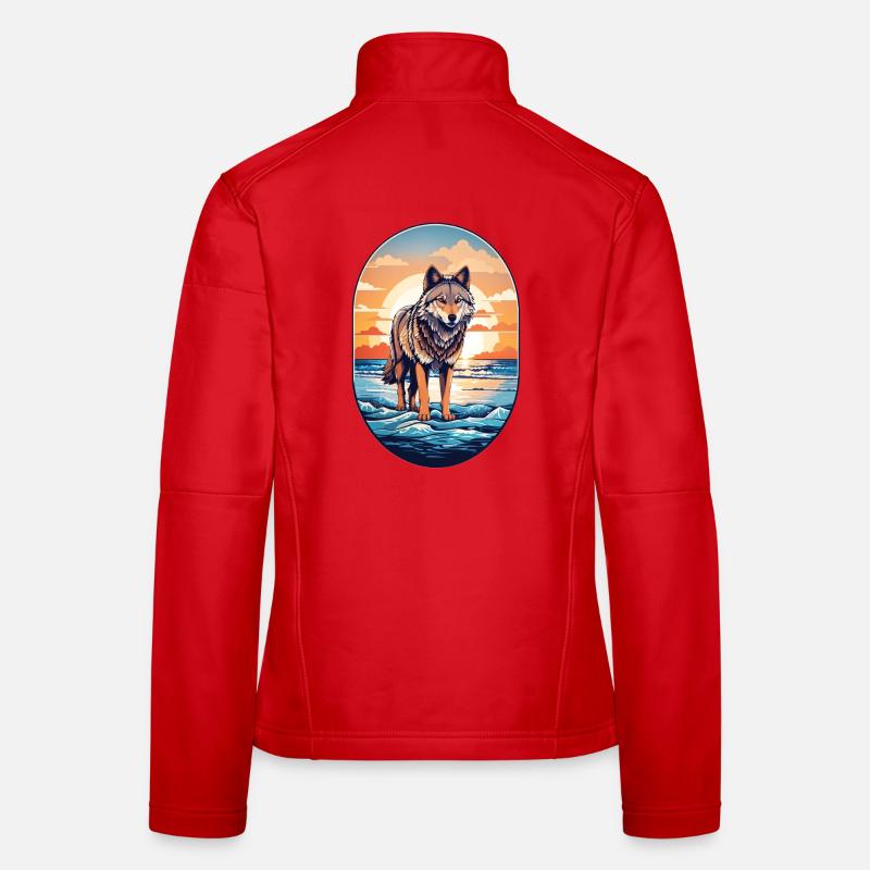 Wolf am Strand Frauen Softshelljacke
