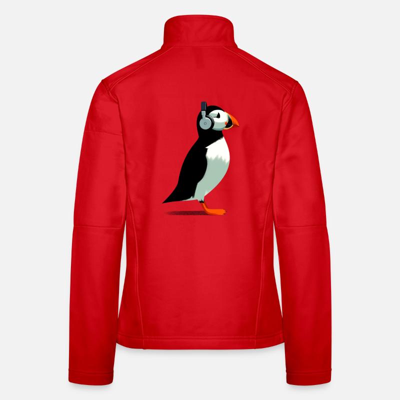 Papageitaucher mit Kopfhörern - Frauen Softshelljacke - Rot