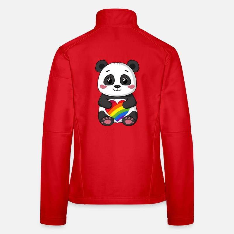 Panda-Karikatur mit einem Pride-Regenbogenherz Frauen Softshelljacke
