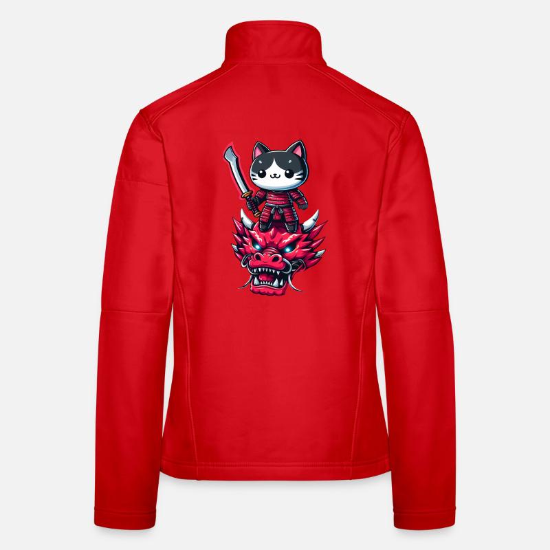 Chat samouraï avec épée sur dragon dans un effet 3D épique Veste en tissu softshell Femme