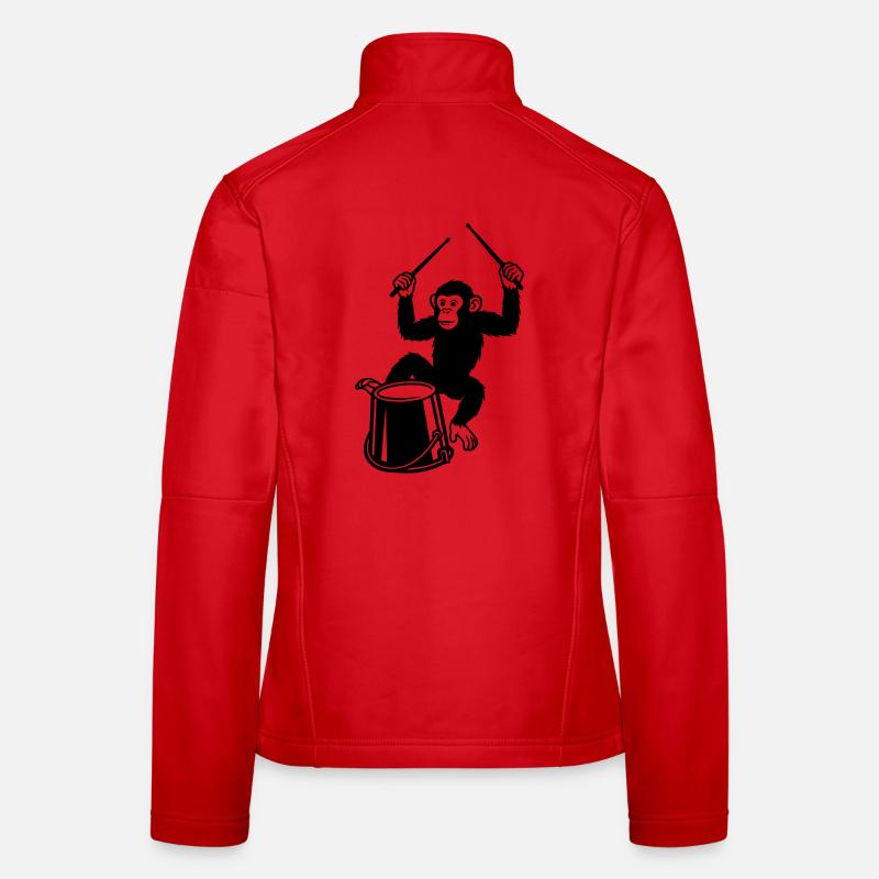 Drum Playing Monkey Cartoon Illustration Women's Softshell Jacket
