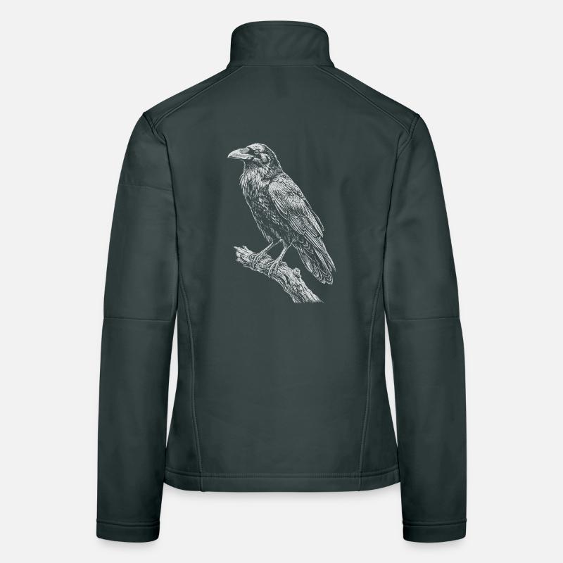 Raven Sitting on Branch Women's Softshell Jacket