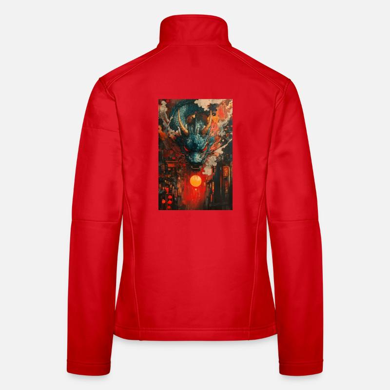Dragon Storm over Neon City - Women's Softshell Jacket - red