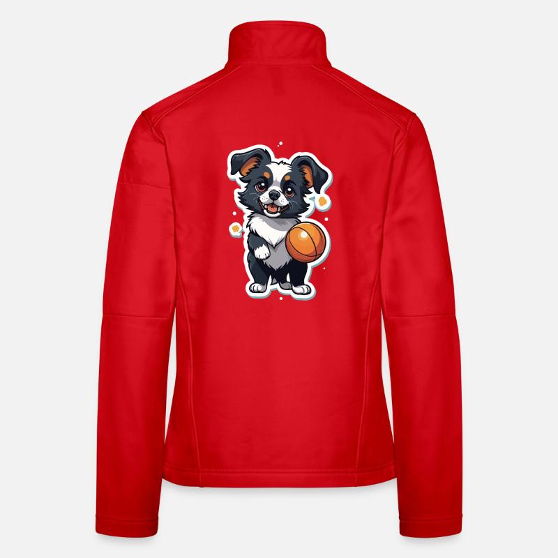 Verspielter Hund mit Ball Illustration Frauen Softshelljacke
