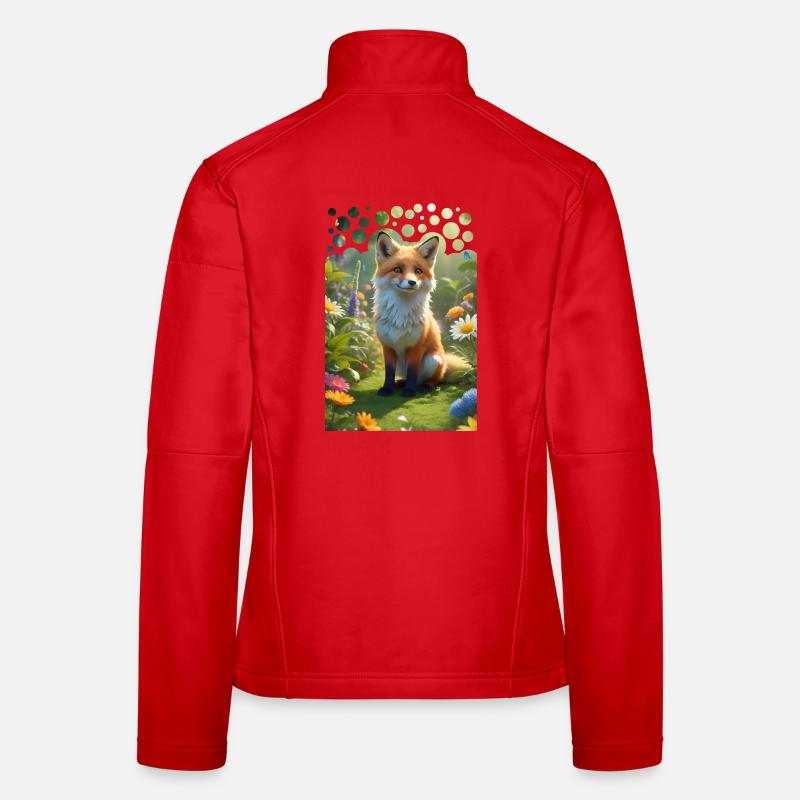 Frecher süßer Fuchs auf einer Wiese mit Blumen - Frauen Softshelljacke - Rot