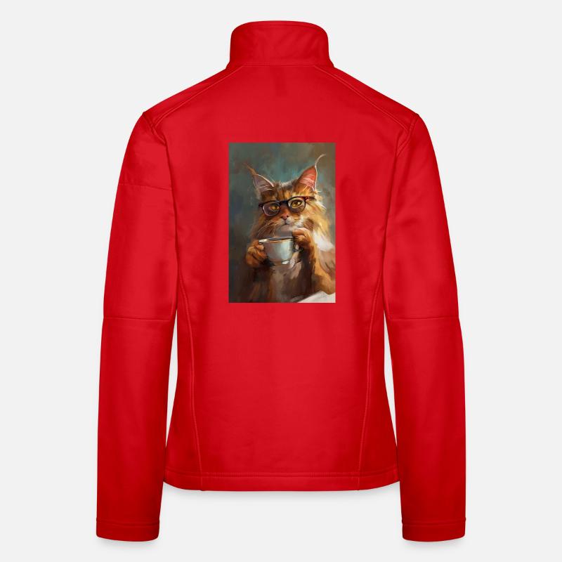 Poster Illustration de Chat avec sa tasse de café Veste en tissu softshell Femme