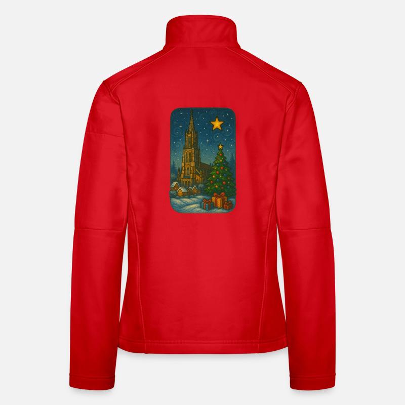 Winterlicher Kirchenplatz mit Weihnachtsbaum - Frauen Softshelljacke - Rot