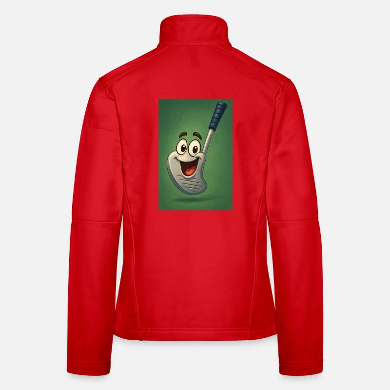Glücklicher Golfschläger mit Gesicht Frauen Softshelljacke