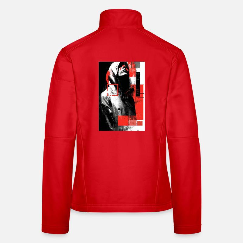 Glitch face in red gloss Women's Softshell Jacket