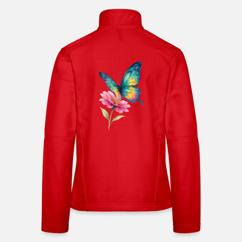Papillon coloré et fleur Veste en tissu softshell Femme
