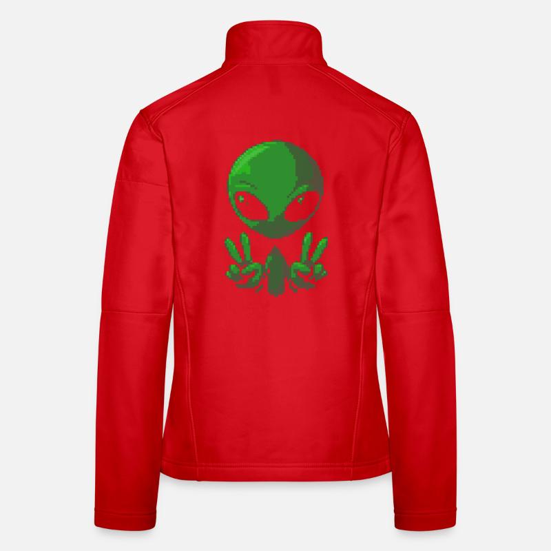 Pixel grünes Alien-Friedenszeichen Frauen Softshelljacke