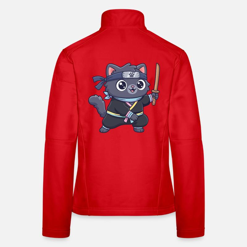 Ninja-Katze im Samurai-Outfit - Frauen Softshelljacke - Rot