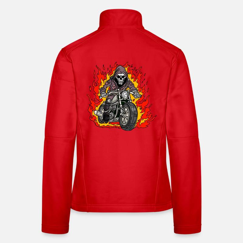 Skeleton Motorcycle Flames Women's Softshell Jacket