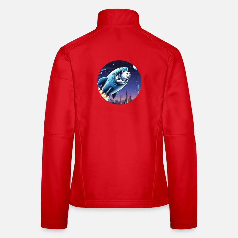 Rakete mit Bär hebt ab ins All vor Nachthimmel - Frauen Softshelljacke - Rot