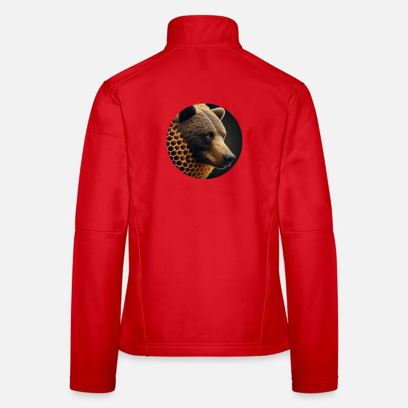 Brown Bear in Bee Honeycomb Women's Softshell Jacket