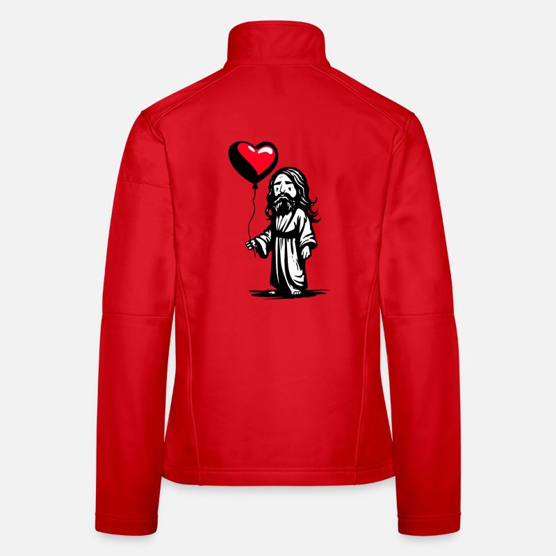Jesus with Heart Balloon - Heartful Creatures - Women's Softshell Jacket - red