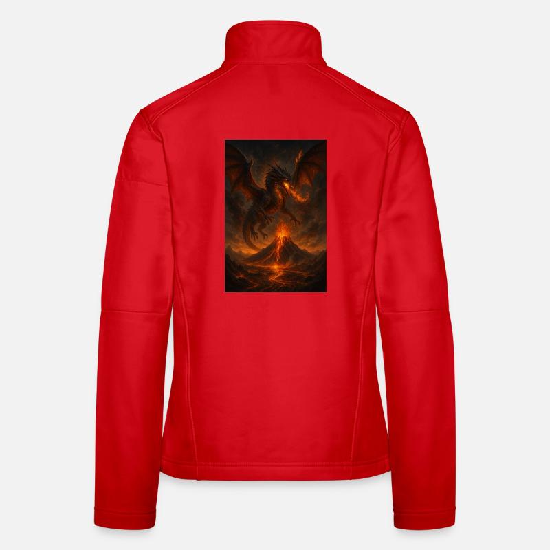 Feuerdrache über Vulkanlandschaft Frauen Softshelljacke