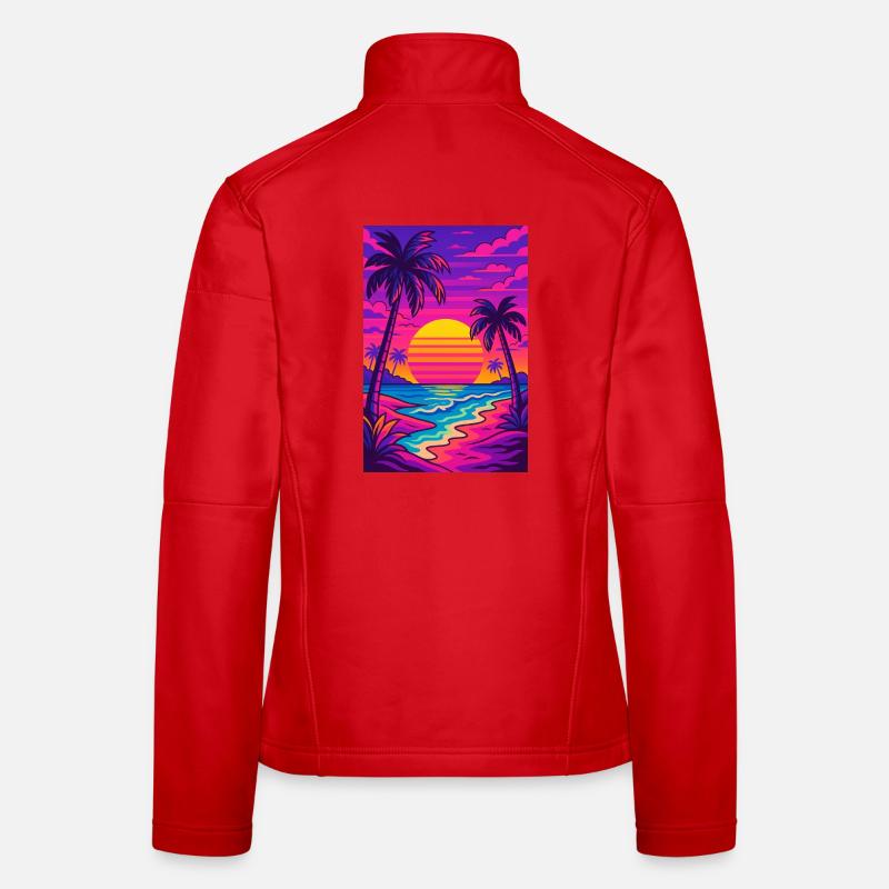 Retro-80er-Neon-Strand-Synthwave-Art Frauen Softshelljacke