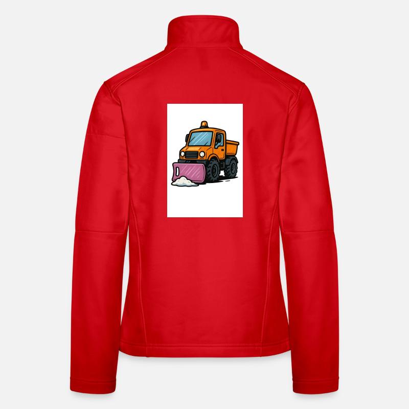 Kleiner Schneepflug auf Baustellenmotif Frauen Softshelljacke