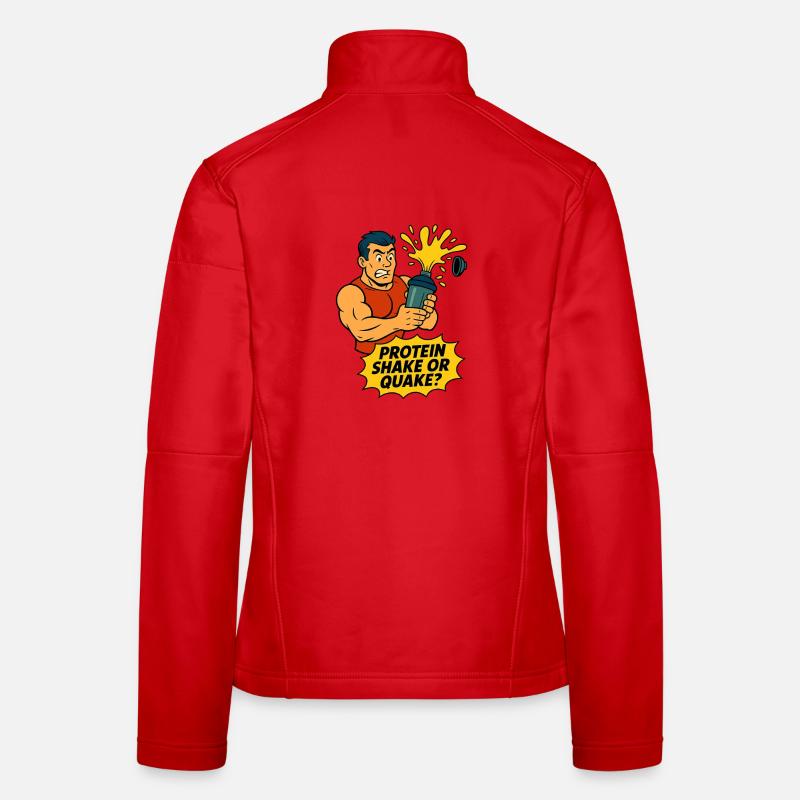 Lustiger Fitness-Cartoon – Proteinshake oder Quake Frauen Softshelljacke