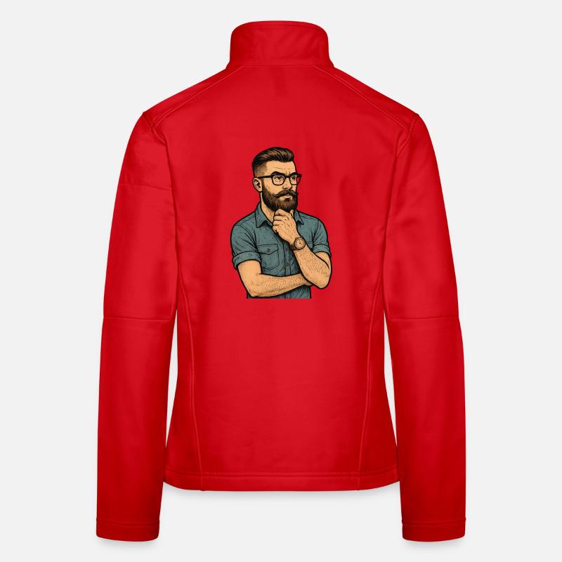 Porträt eines nachdenklichen Mannes mit Bart und Brille Frauen Softshelljacke