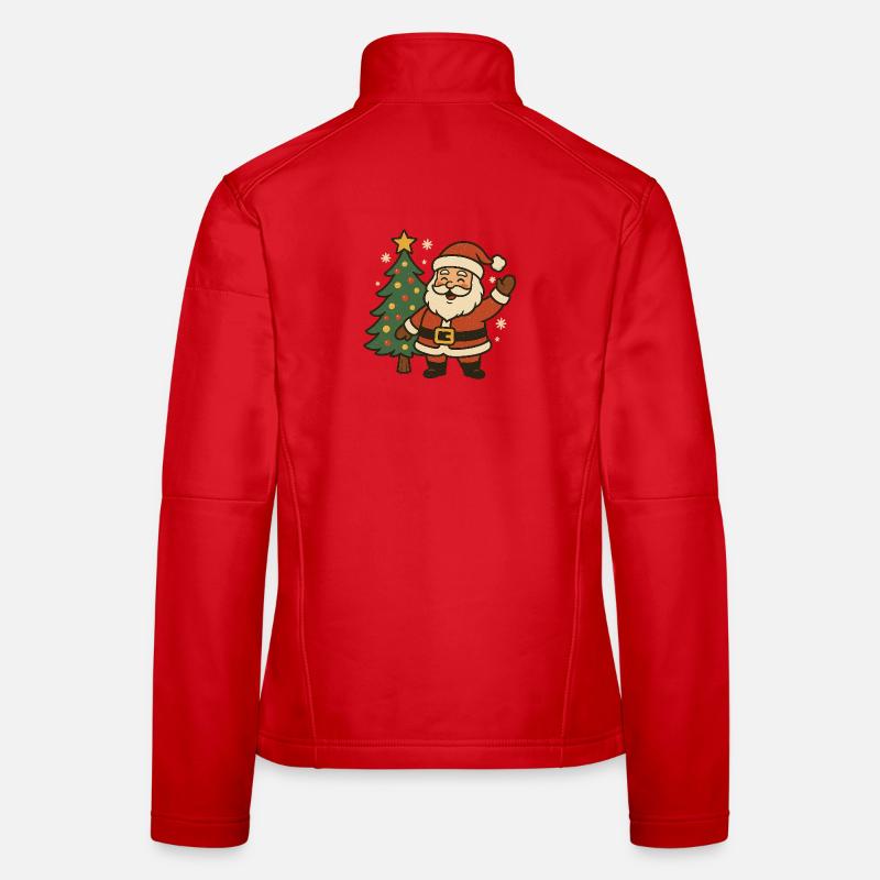 Fröhlicher Weihnachtsmann neben Baum - Frauen Softshelljacke - Rot