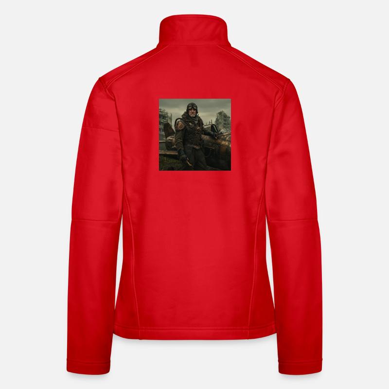 Steampunk-Pilot auf postapokalyptischen Ruinen - Frauen Softshelljacke - Rot