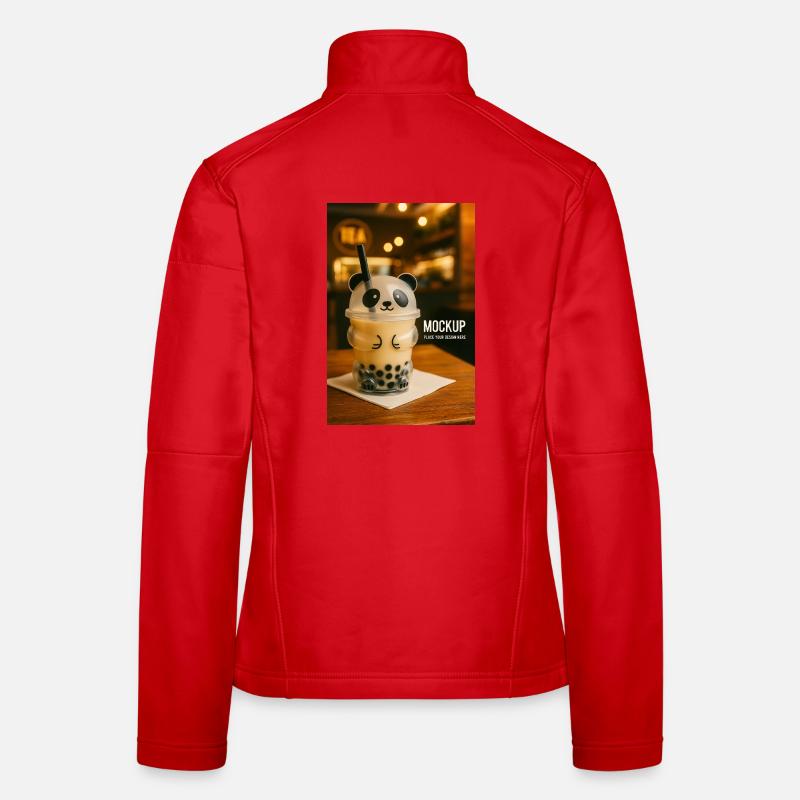 Panda Bubble Tea Cup Illustration Frauen Softshelljacke