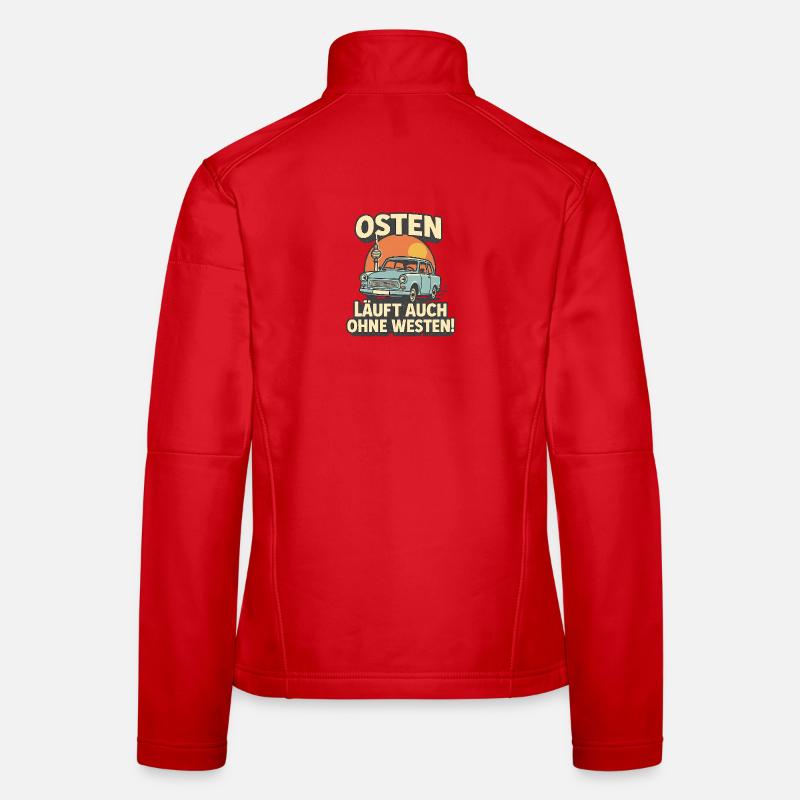 GDR Retro Comic Shirt – "East Runs Without Women's Softshell Jacket